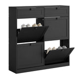 Garvee Armario Zapatero Estrecho de MDF con 4 Puertas Abatibles y 2 Cajones para Recibidor Negro