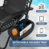 Garvee Set de 2 Sillas de Gravedad Cero Reclinables Plegables para Patio y Jardín Diseño Ergonómico con Almohada y Bandeja Portavasos Negro