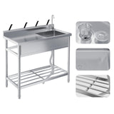 Garvee Fregadero Industrial Independiente de Acero Inoxidable 201 de 99x50x94 cm con Escurridor, Grifo y Estante Inferior, Plata - 1 Seno + Ducha