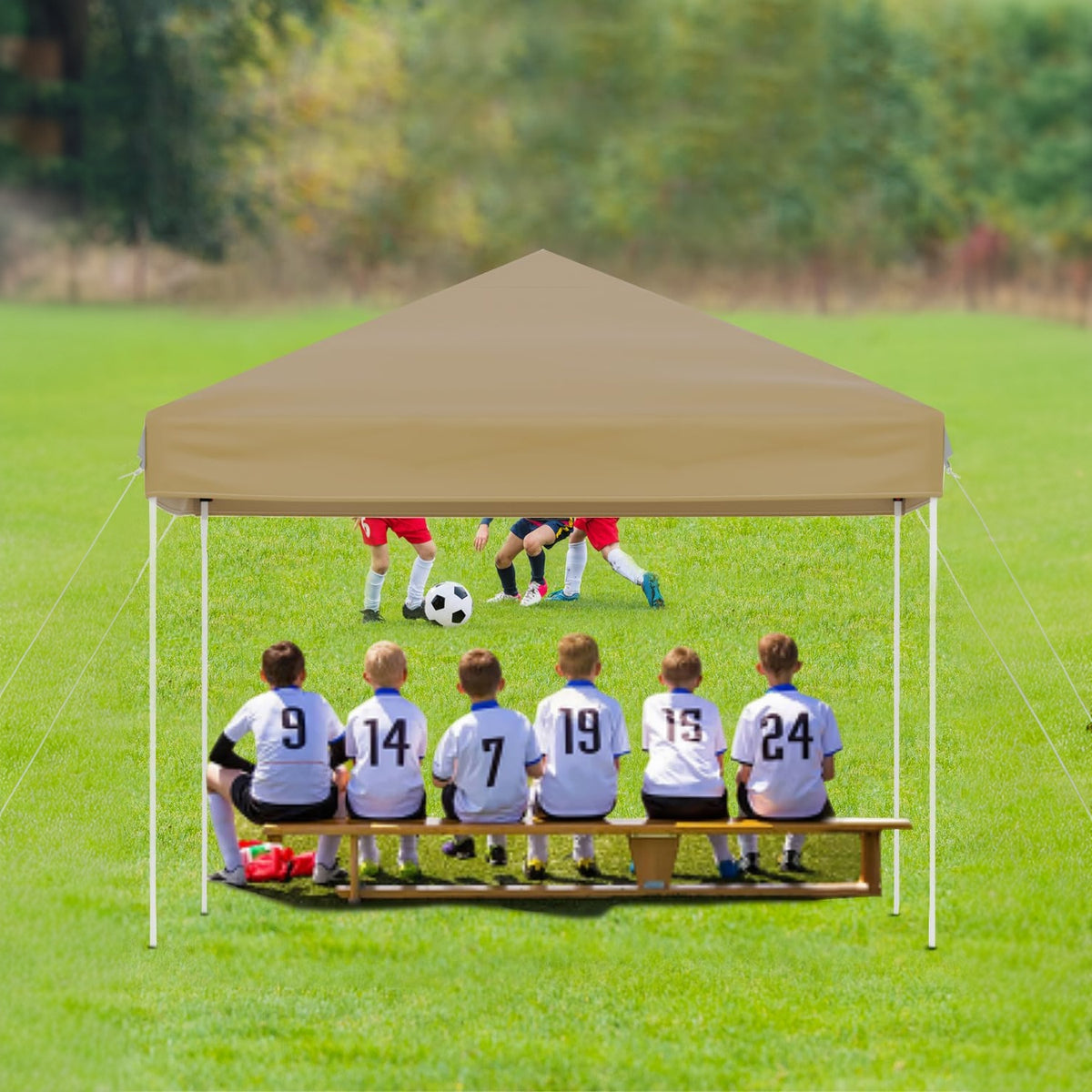 Garvee Carpa Plegable 300x300 cm Toldo Exterior Impermeable con Altura Ajustable y Estructura Metálica Caqui
