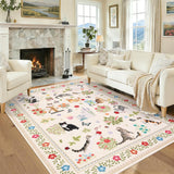 Garvee Alfombra Lavable Antideslizante con Diseño de Gato de Felpa Suave Plegable 200x290cm Beige