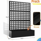 Garvee Pantalla de Privacidad para Balcón con Jardinera Metálica Elevada 3 Paneles con Ruedas y Rayas Horizontales 183x120cm Negro