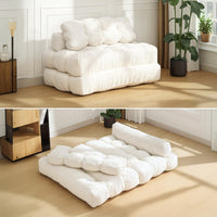 Garvee Sofá Cama Plegable 3-en-1 con Almohada y Espuma Desmenuzada, Tapizado en Corduroy Resistente a Mascotas, para Sala y Dormitorio, Beige Full, Versátil y Cómodo