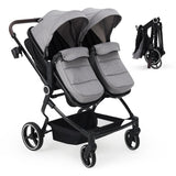Garvee Cochecito Doble Ligero y Compacto para Gemelos Respaldo Reclinable Chasis de Aluminio y Capota Ajustable Gris Claro