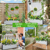 Garvee Pantalla de Privacidad para Balcón con Jardinera Elevada de Metal Galvanizado y Celosía Diseño Diagonal Blanco - Blanco