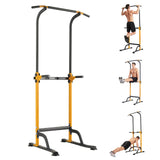 Garvee Torre de Potencia Multifuncional de Acero Ajustable, 10 Niveles de Altura, Estación de Dominadas, Fondos y Flexiones, 150 kg, Amarillo - Amarillo
