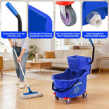 Garvee Set de Cubo Industrial de 32L con Mopa y Escurridor Rectangular Profesional con Ruedas Azul - Azul