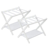 Garvee Juego de 2 Estantes Porta Equipaje de Bambú Plegables con Estante Inferior de Lona Blanco