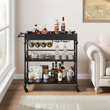 Garvee Carro de Bar Moderno de MDF y Hierro con Columna Romana Estantes Abiertos Mueble Móvil para Comedor Negro - 