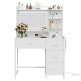 Garvee Tocador de Maquillaje Moderno de Madera con Espejo Cuadrado y Cuatro Cajones de Tela Ahorra Espacio, 90x40x130 cm Blanco