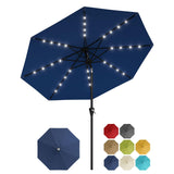 Garvee Sombrilla de Patio Solar de 300 cm con 32 Luces LED y Protección UV, Poliéster Impermeable, Manivela e Inclinación 30°, Azul Marino - Azul Marino
