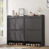 Garvee Zapatero de Madera Moderno con Cuatro Puertas Abatibles Horizontales y Tirador Oculto, Negro