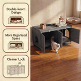 Garvee Mueble Doble Oculto de PE y Metal para Caja de Arena de Gatos con 2 Habitaciones y Ganchos 120x50x61cm Gris