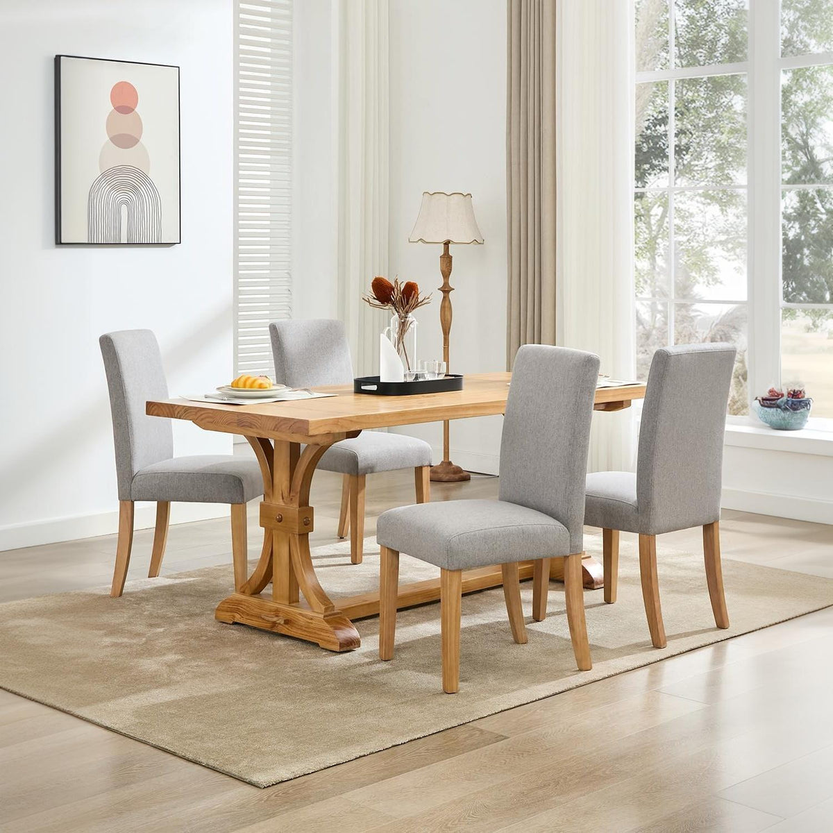Garvee Set de 4 Sillas de Comedor Tapizadas en Tela Moderna Respaldo Ergonómico Curvado Patas de Madera Robusta para Cocina y Oficina Gris