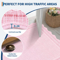 Garvee Alfombra Lavable con Borde Ondulado y Patrón Cuadros Rosa 160x230cm, Antideslizante TPR 1200gsm, Suave Fácil Limpieza para Salón Dormitorio y Oficina