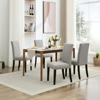 Garvee Juego de 4 Sillas de Comedor Parsons Tapizadas en Lino Gris con Tachuelas, Asiento Acolchado y Patas de Madera de Caucho, para Cocina y Restaurante