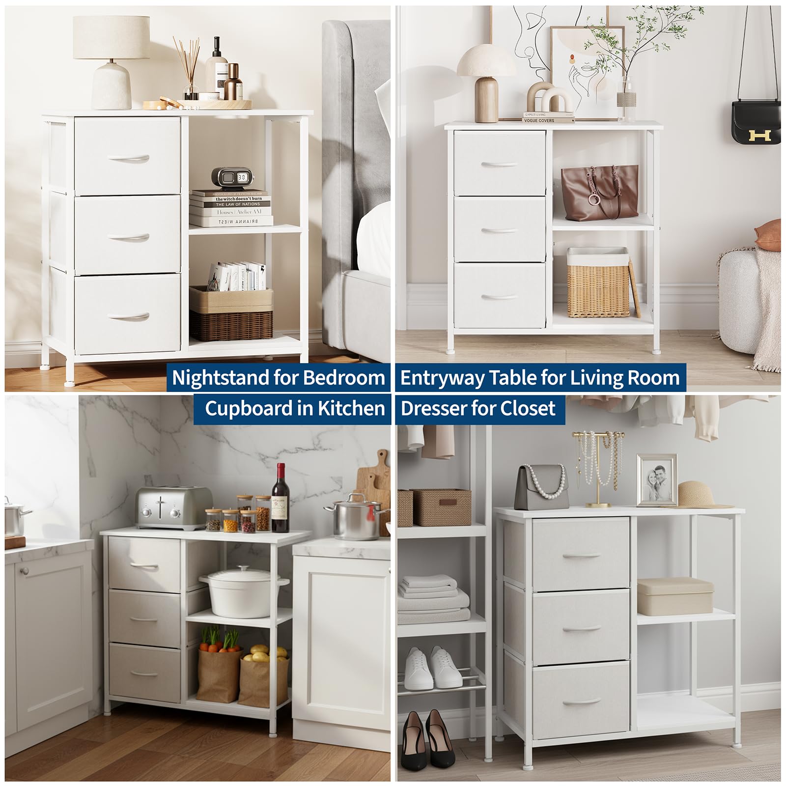 Garvee Archivador de 3 Cajones con Estantes Abiertos Soporte para Impresora Marco de Acero Blanco para Oficina y Hogar Diseño Moderno