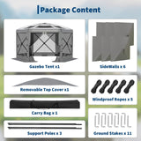 Garvee Gazebo Hexagonal Plegable de 3.3m con Mosquitero y Cortinas Cortaviento Techo Desmontable Resistente al Clima para Jardín y Camping Gris