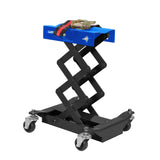Garvee Gato Manual Tipo Tijera de Perfil Bajo en Acero al Carbono para Transmision con Correas de Seguridad, Base Negra y Tapa Azul - Negro