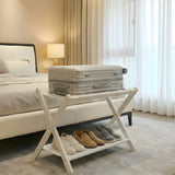 Garvee Estante para Equipaje de Bambú Plegable con Estante Inferior de Lona para Habitación de Invitados Blanco - Blanco