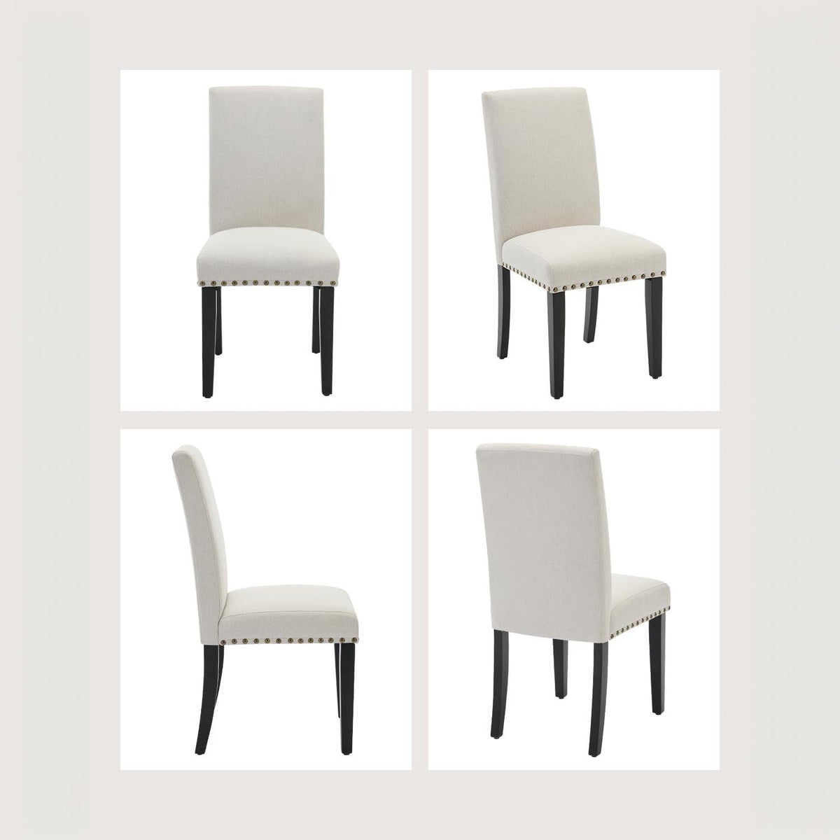 Garvee Juego de 4 Sillas de Comedor Tapizadas en Lino Sillas Parsons Acolchadas con Tachuelas y Patas de Madera de Caucho para Cocina y Restaurante Blanco Crema