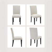 Garvee Juego de 4 Sillas de Comedor Tapizadas en Lino Sillas Parsons Acolchadas con Tachuelas y Patas de Madera de Caucho para Cocina y Restaurante Blanco Crema