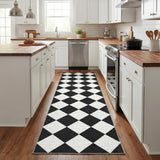 Garvee Alfombra Moderna con Rombos de Poliester Lavable a Maquina Plegable y Antideslizante, 80x150 cm Blanco Negro - Blanco y Negro