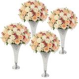 Garvee Set de 4 Candelabros Altos de Metal y Detalles de Cuentas Diseño Elegante para Centro de Mesa de Bodas o Fiestas 51cm Plata - Plateado