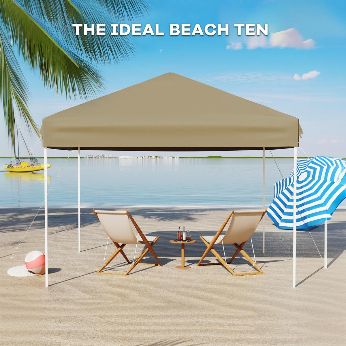 Garvee Carpa Plegable 300x300 cm Toldo Exterior Impermeable con Altura Ajustable y Estructura Metálica Caqui