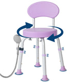 Garvee Silla de Ducha Giratoria de Aluminio y Plástico Altura Ajustable Asiento Antideslizante para Baño Púrpura