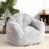 Garvee Sillón Acolchado Puff con Respaldo y Reposabrazos Peluche Imitación Piel de Conejo 99x81x71cm Gris Claro - Gris Claro
