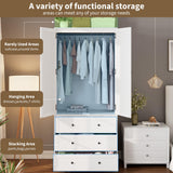 Garvee Armario Ropero Moderno de Madera de Pie Gran Capacidad con 2 Puertas y 3 Cajones Barra para Colgar y Estante para Dormitorio Blanco
