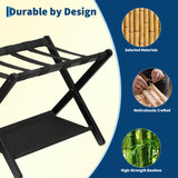 Garvee Juego de 2 Estantes Plegables para Maletas de Bambú Doble Nivel con Repisa de Almacenamiento y Correas de Nailon Soporta 50kg Negro