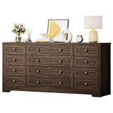 Garvee Cómoda Ancha y Moderna de Madera con 12 Cajones Soporte para TV hasta 65 Pulgadas para Dormitorio o Sala 160x75cm Antiguo Oscuro