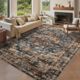 Garvee Alfombra Lavable Efecto Cachemira con Base TPR Estilo Persa para Salón 160x230cm Marrón y Azul