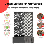 Garvee Jardinera Elevada Metálica con Ruedas y Pantalla de Privacidad de 3 Paneles Diseño Textura Madera Negro