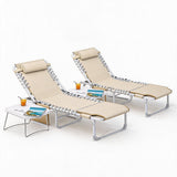 Garvee Set de 2 Tumbonas Reclinables Plegables de Exterior con Orificio Facial Beige