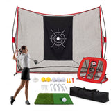 Garvee Red de Práctica de Golf Profesional de 300x210 cm, Red de Golpeo Resistente de 5 Capas con Objetivo de Chipping, Alfombrilla de Césped Dual y Bolsa, Rojo