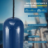 Garvee Juego de 4 Defensas para Barcos de PVC Resistente Parachoques de Atranque HTM con Agujero Central Incluye Cuerdas y Bomba 25x71 cm Azul