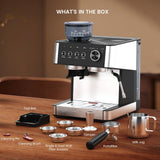 Garvee Cafetera Espresso de Plástico de 20 Bares con Molinillo Integrado Vaporizador y Depósito de 2.3L Negro