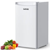 Garvee Frigorífico Compacto 90L Puerta de Acero Inoxidable Congelador Integrado Estantes Ajustables Blanco