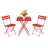 Garvee Conjunto Bistró de 3 Piezas de Hierro Plegable Mesa Cuadrada y 2 Sillas para Balcón Rojo