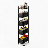 Garvee Carrito Organizador Estrecho de Cocina en Acero al Carbono Movil con Ruedas Frenos y Cinco Niveles, 15 cm Negro