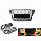 Garvee Kit Parrilla Delantera Panal y Marcos Antiniebla ABS para Coche Deportivo Renovacion Exterior, Negro Brillante