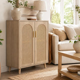 Garvee Armario Alto de PB con Puertas de Ratán Curvadas Estantes Ajustables para Recibidor Color Madera