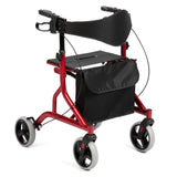 Garvee Andador Rollator de Aluminio Plegable con Ruedas Todo Terreno Asiento Ancho y Bolsa de Almacenamiento Rojo
