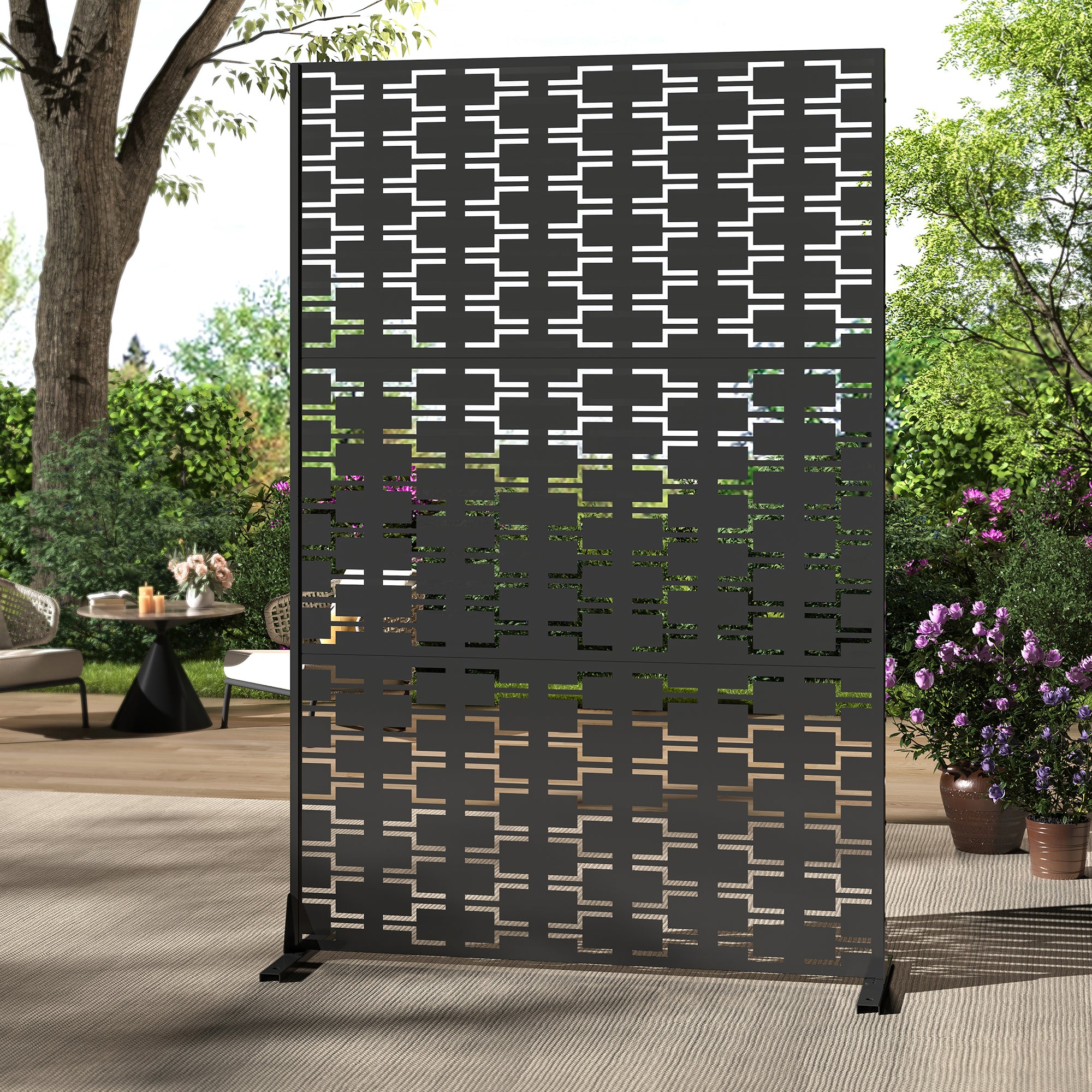 Muro de ocultación metálico con patrón de ladrillo calado color negro mate Garvee