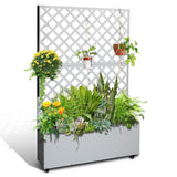 Garvee Pantalla de Privacidad con Jardinera Elevada de Acero Galvanizado y Celosía Diagonal, 184 x 120 x 41 cm, Blanco - Blanco