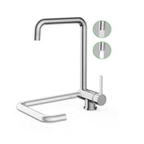 Garvee Grifo de Cocina Plegable Acero Inoxidable 304, Caño Abatible 60 cm Ideal para Ventanas, Mezclador Agua Fría y Caliente, Acabado Cromado - Cromado