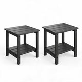Garvee Juego de 2 Mesas Auxiliares Adirondack de 2 Niveles para Exterior Estructura de HDPE Sólido Resistente a la Intemperie Negro - Negro